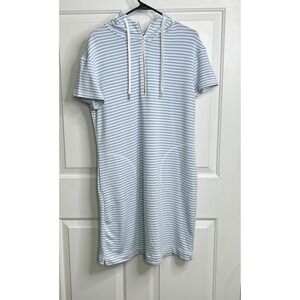 Carre Noir Swim Coverup Women's Large Hooded Sweatshirt Dress Light Blue Striped